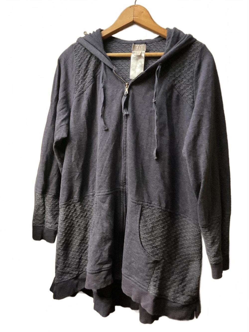 Logo Hooded Full Zip Sweatshirt with Lace Details, Size Large